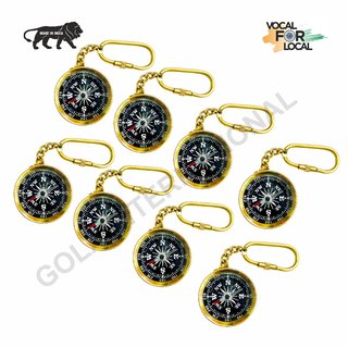                       Gola International Brass Magnetic Direction Compass Keychain Pack of 8                                              