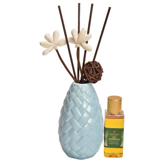 redolance scented reed diffuser lemongrass oil 50ml ceremic pot blue colour LBH (INC) 2.5X2.5X4.2 for home, office and s