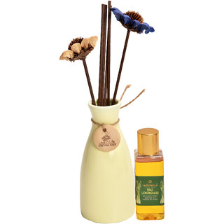 redolance scented reed diffuser LEMONGRASS oil 50ml ceremic pot yello colour LBH (INC) 2.5X2.5X5 for home, office and sp