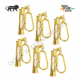 Gola International Antique Decorative Designer (Sand Timer) Hourglass Keychain Made from Pure Brass Pack of 6