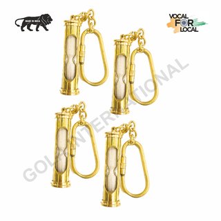                       Gola International Antique Decorative Designer (Sand Timer) Hourglass Keychain Made from Pure Brass Pack of 4                                              