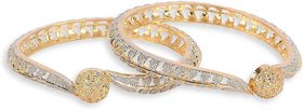 Copper Cubic Zirconia American Diamond Gold-plated Metal Bangle Set For Women  Girls (Pack of 2)