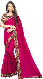 Saadhvi Pink Chanderi Cotton Lace Saree with Blouse