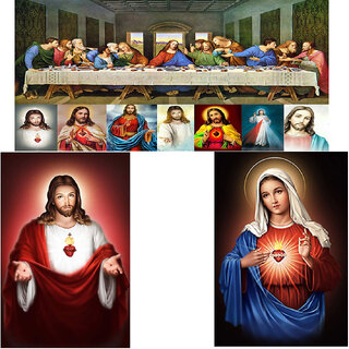 Voorkoms Jesus with mary combo wall sticker for living room Multicolor Size 12x18 inch wall sticker