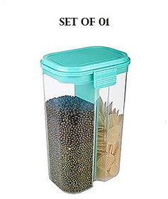 2 Section Air Tight Grocery Container For Kitchen Grocery 1500 ml set  of 01