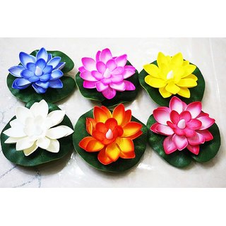 Artificial Floating Lotus Candle Flower Natural Looking For Pool Diwali  Home Decoration Gift  (Multicolor, Pack of 6)