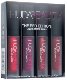 Huda Beauty Red Edition Matte Liquid Lipsticks (1 set pack of 4pc)
