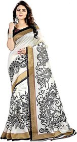 Sharda Creation Multicolour Bhagalpuri silk saree with blouse Piece (new white phool)