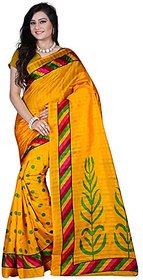 Sharda Creation Multicolour Bhagalpuri silk saree with blouse Piece (yellow gola)