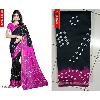 Sharda Creation black pink litchi silk saree with blouse piece Sharda Creation black pink litchi silk saree with blouse piece