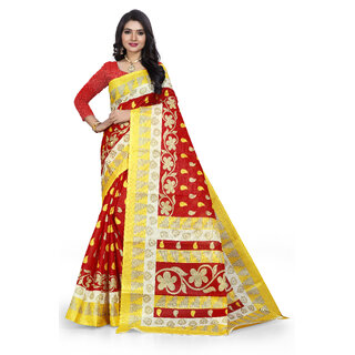 SVB SAREE Red Yellow Colour Mysore Silk saree With Blouse piece SVB SAREE Red Yellow Colour Mysore Silk saree With Blouse piece