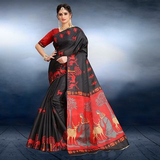 Buy Sharda Creation Black Colour Animal Printed Saree With Blouse Piece  Online - Get 79% Off
