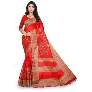 Svb Red Printed With Blouse Saree Svb Red Printed With Blouse Saree