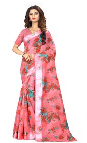 Sharda Creation Pink Satin Silk Printed With Blouse Saree