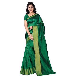 Sharda Creation Green Art Silk Plain With Blouse Saree
