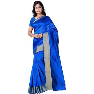                       Sharda Creation Sky Blue Art Silk Plain With Blouse Saree                                              