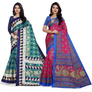                       Svb Multicolor Printed Mysore Silk With Blouse Saree                                              