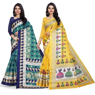                       Svb Multicolor Printed Mysore Silk With Blouse Saree                                              