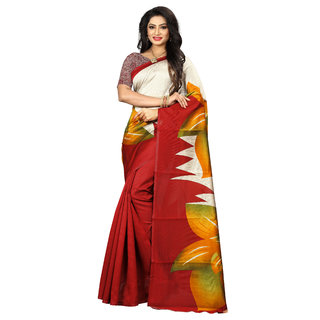 Svb Red Printed Mysore Silk With Blouse Saree