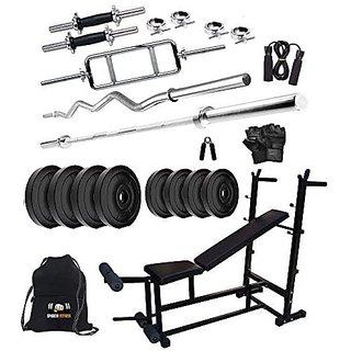 Sporto Fitness Pvc 80 Kg Home Gym Set With One 3 Ft Curl+ One 5 Ft Plain Rod And One Pair Dumbbell Rods Comes With 8 In 1 Bench