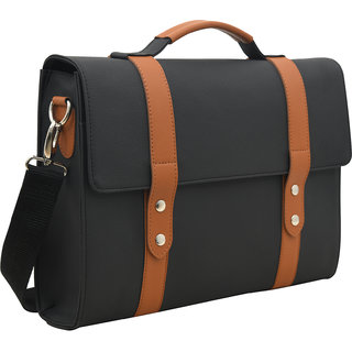                       AQUADOR laptop cum messenger bag with tan black faux vegan leather(Code AB-S-1472-Tan Black)                                              