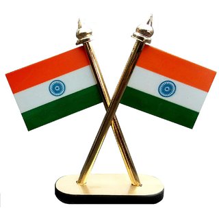 Decorative Indian Flag Stand With Ashok Stambh For Car Dashboard
