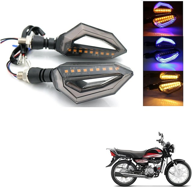 Buy Auto Addict Bike Indicator dual color D shaped 4Pcs 9 LED Turn Signal  Lights Blinker DRL Blue Yellow For Hero HF Down Online @ ₹369 from ShopClues
