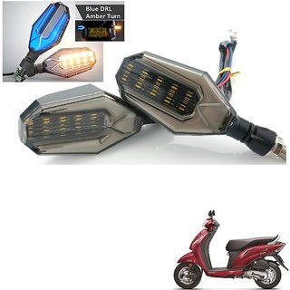 Auto Addict Bike Indicator Lights U shaped 4Pcs DRL (Blue) Turn Signal Lights (Yellow) For Honda New Activa