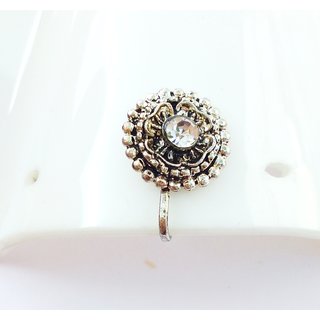 Designer Silver Oxidized Clip On Fake Nose Pin Bollywood Fashion Women And Girls Jewelry