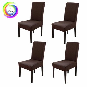 House of Quirk Elastic Chair Cover Stretch Dining Chair Cover Protector Seat Slipcover - Thicken Brown (Pack of 4)