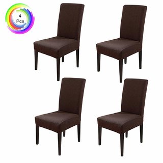House of Quirk Elastic Chair Cover Stretch Dining Chair Cover Protector Seat Slipcover - Thicken Brown (Pack of 4)