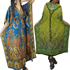 Ukal Combo Pack of 2 Women's Kaftan Dress Cover Up Nightwear Nighty Gown V-Neck Dress
