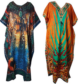 Ukal Combo Pack of 2 Women's Kaftan Dress Cover Up Nightwear Nighty Gown V-Neck Dress