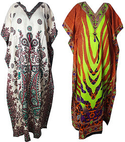 Ukal Combo Pack of 2 Women's Kaftan Dress Cover Up Nightwear Nighty Gown V-Neck Dress