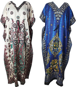 Ukal Combo Pack of 2 Women's Kaftan Dress Cover Up Nightwear Nighty Gown V-Neck Dress