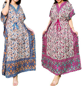 Ukal Combo Pack of 2 Women's Kaftan Dress Cover Up Nightwear Nighty Gown V-Neck Dress