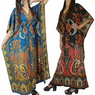 Ukal Combo Pack of 2 Women's Kaftan Dress Cover Up Nightwear Nighty Gown V-Neck Dress