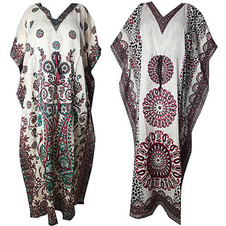                       Ukal Combo Pack of 2 Women's Kaftan Dress Cover Up Nightwear Nighty Gown V-Neck Dress                                              