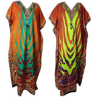                       Ukal Combo Pack of 2 Women's Kaftan Dress Cover Up Nightwear Nighty Gown V-Neck Dress                                              