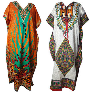                       Ukal Combo Pack of 2 Women's Kaftan Dress Cover Up Nightwear Nighty Gown V-Neck Dress                                              