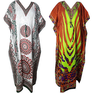                       Ukal Combo Pack of 2 Women's Kaftan Dress Cover Up Nightwear Nighty Gown V-Neck Dress                                              