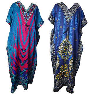                       Ukal Combo Pack of 2 Women's Kaftan Dress Cover Up Nightwear Nighty Gown V-Neck Dress                                              