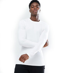 PAUSE White Solid Cotton Round Neck Regular Full Sleeve Men's T-Shirt