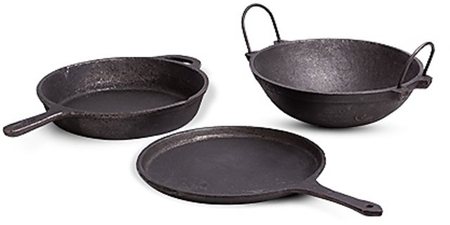 Cast Iron Cookware set - Kadai [2.5L] + Skillet [1.5L] + Cast Iron Dosa  Tawa [10Inch]