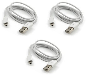 USB Data Cable and Fast Charging Cable for all Android phones - White (Pack of 3)