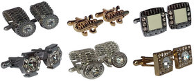 Voici France Mens metal Cufflinks Classic Free Size golden and silver coloured Pack of 6