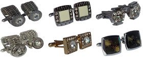 Voici France Mens metal Cufflinks Classic Free Size golden and silver coloured Pack of 6