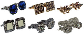 Voici France Mens metal Cufflinks Classic Free Size golden and silver coloured Pack of 6