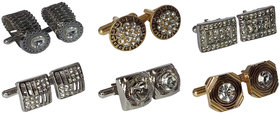 Voici France Mens metal Cufflinks Classic Free Size golden and silver coloured Pack of 6