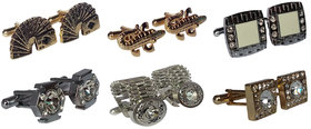 Voici France Mens metal Cufflinks Classic Free Size golden and silver coloured Pack of 6